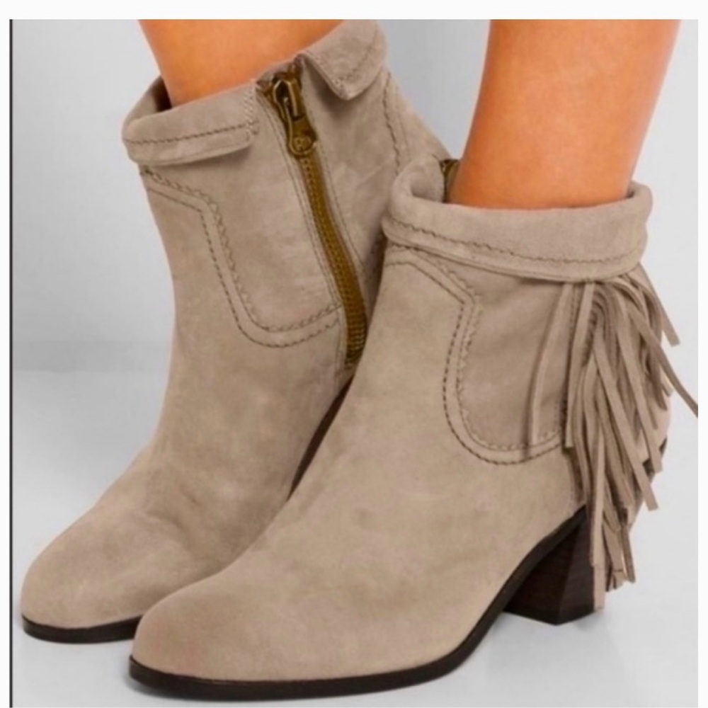 Sam Edelman Tan Ankle Booties with Fringe Size 8
